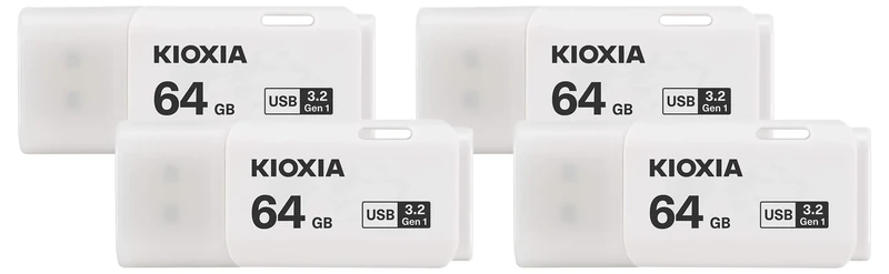 KIOXIA 64GB TransMemory U301 USB 3.2 Flash Drive, White (Pack of 4)