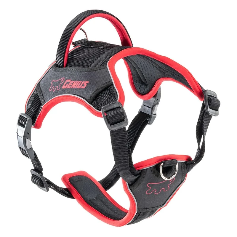 Ferplast GENIUS Medium Size Dog Harness, Reflective, Breathable, Adjustable, Quick Release Magnetic Closure, Dog Harness, Soft Padding, Red