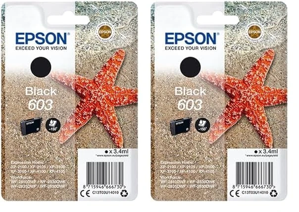 Epson 603 Black Starfish Genuine, Ink Cartridge, Standard Capacity (Pack of 2)