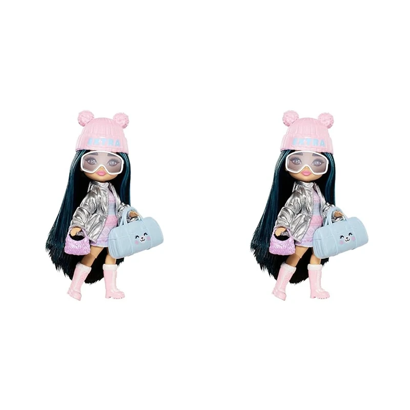 Barbie Extra Minis Travel Doll with Winter Fashion, Extra Fly Small Doll, Winter Clothes with Accessories, HPB20 (Pack of 2)