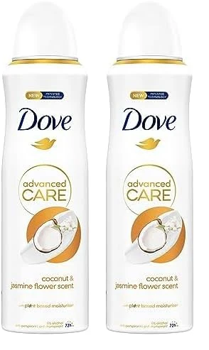 Dove Advanced Care Coconut & Jasmine Flower Scent Anti-perspirant Deodorant Spray with plant based moisturiser aerosol for 72 hour protection 200 ml (Pack of 2)