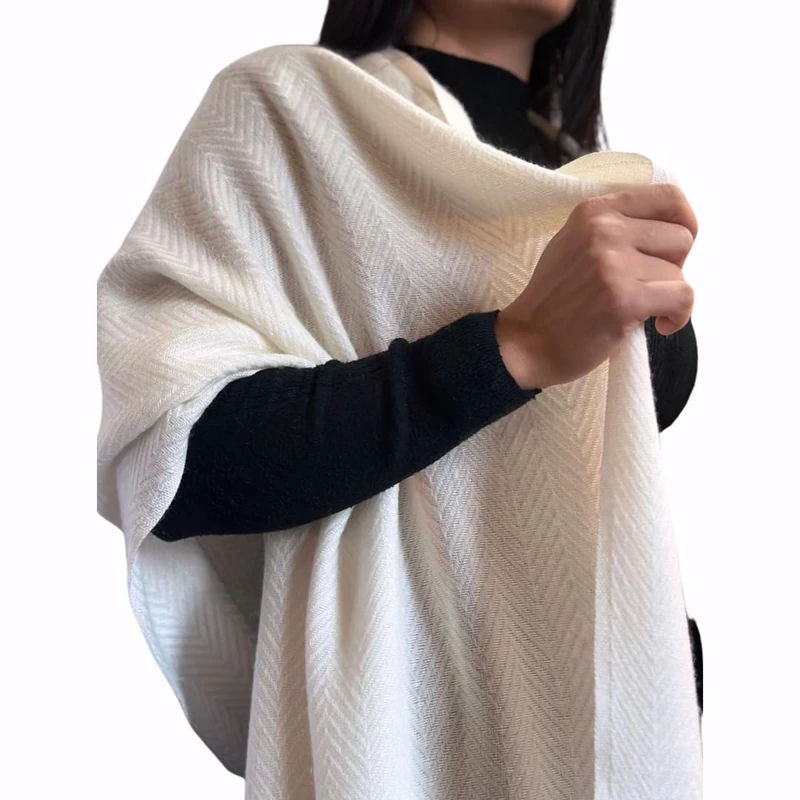 Mountain View Fabrics Luxury Soft Nepali Unisex Pashmina Wool Shawl/Stole (Cream White), Cream White, 82.5 in x 27.5 in - Image 1