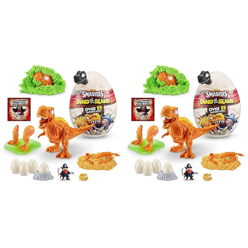 ZURU SMASHERS 7487A Smashers Dino Island Surprise Mega Egg, T-Rex, Collectible Toy, Explorer's Kit, for ages 3+, Dinosaur Slime (Pack of 2)