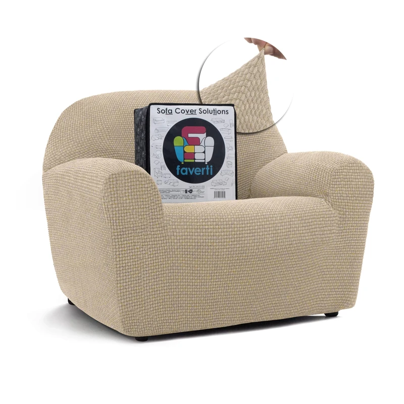 FAVERTI® Super Elastic Armchair Cover 1 Seater from 70 to 110 cm | Model NOVELE | Beige | Universal Cover Ideal for Any Shape of Armchair | Quality Protector Jacquard Fabric Cotton Feel