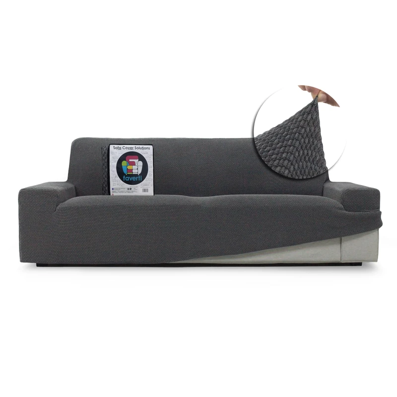 FAVERTI Super Elastic Sofa Cover 4 Seater from 230 to 270 cm | Model NOVELE | Dark Grey | Universal Cover Ideal for Any Shape of Sofa | Quality Protector Jacquard Fabric Cotton Feel