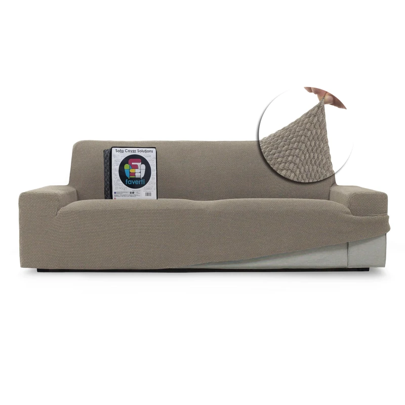 FAVERTI® Super Elastic Sofa Cover 4 Seater from 230 to 270 cm | Model NOVELE | Linen | Universal Cover Ideal for Any Shape of Sofa | Quality Protector Jacquard Fabric Cotton Feel