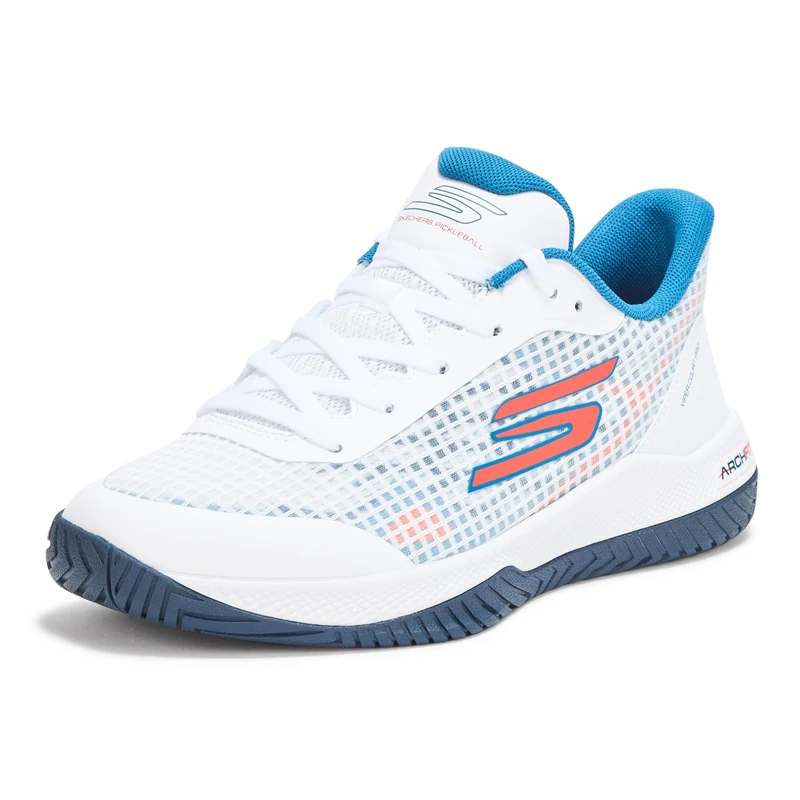 Skechers Men's Go Train Arch Fit Viper Court Pro-Pickleball Sneaker, White/Turquoise, 10