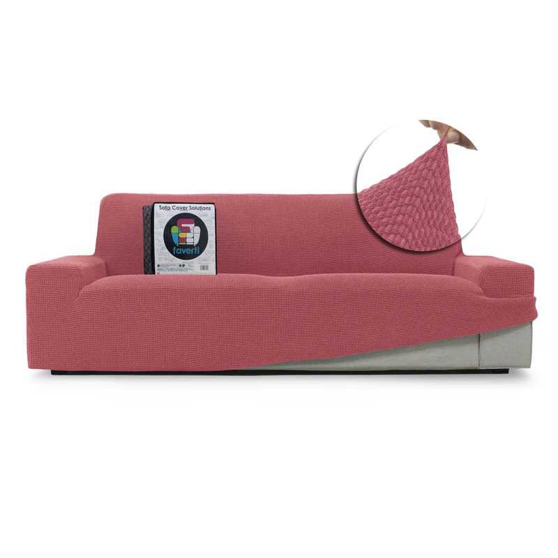 FAVERTI® Super Elastic Sofa Cover 3 Seater from 180 to 230 cm | Model NOVELE | Light Fuchsia | Universal Cover Ideal for Any Shape of Sofa | Quality Protector Jacquard Fabric Cotton Feel