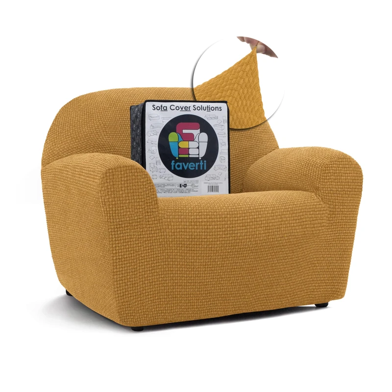 FAVERTI® Super Elastic Armchair Cover 1 Seater from 70 to 110 cm | Model NOVELE | Yellow | Universal Cover Ideal for Any Shape of Armchair | Quality Protector Jacquard Fabric Cotton Feel