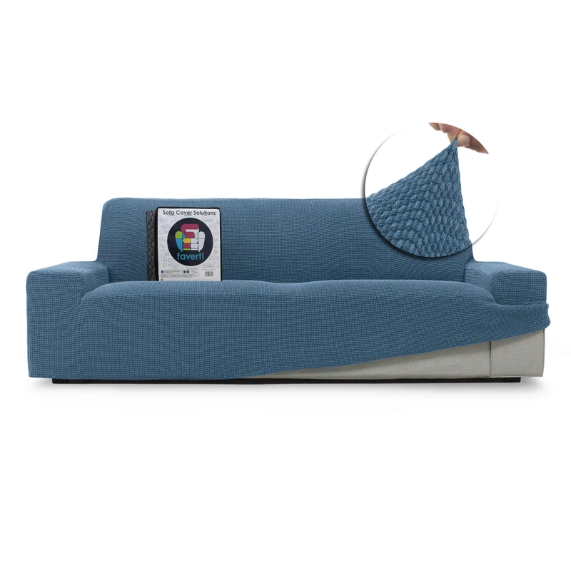 FAVERTI® Super Elastic Sofa Cover 3 Seater from 180 to 230 cm | Model NOVELE | Sky Blue | Universal Cover Ideal for Any Shape of Sofa | Quality Protector Jacquard Fabric Cotton Feel