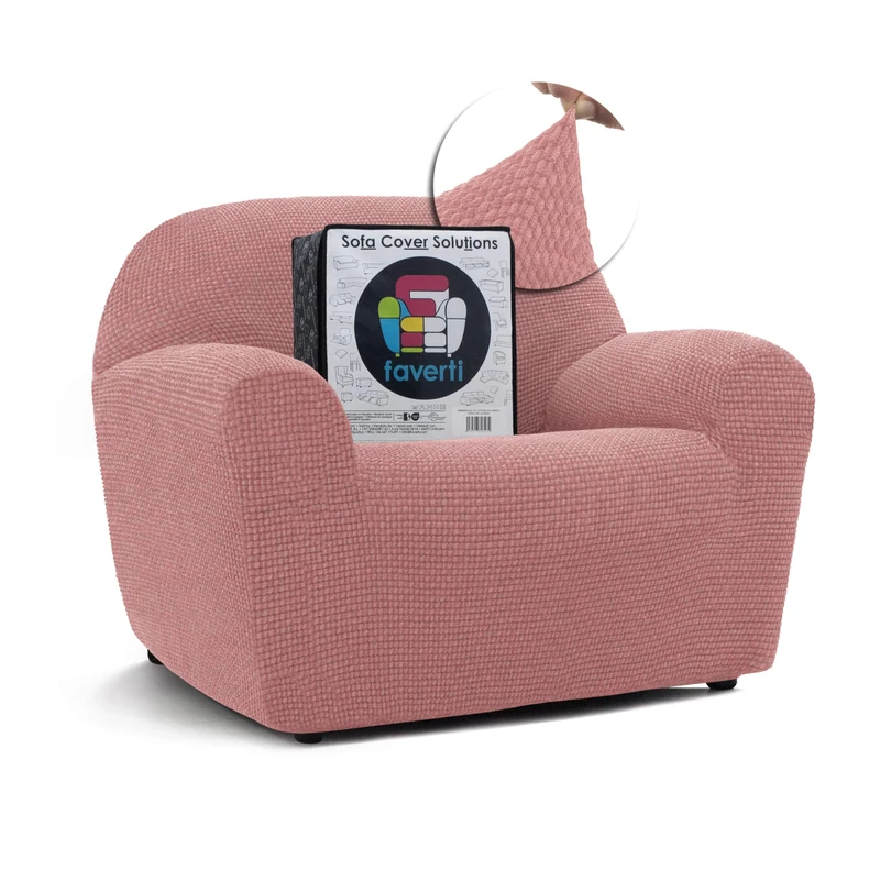 FAVERTI® Super Elastic Armchair Cover 1 Seater from 70 to 110 cm | Model NOVELE | Pastel Pink | Universal Cover Ideal for Any Shape of Armchair | Quality Protector Jacquard Fabric Cotton Feel