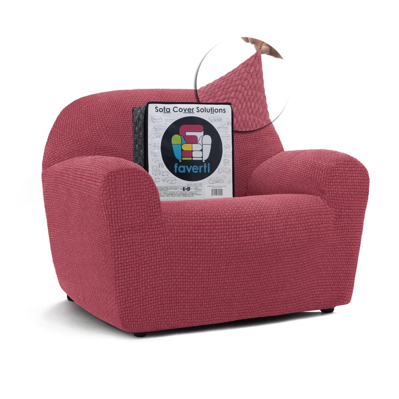 FAVERTI® Super Elastic Armchair Cover 1 Seater from 70 to 110 cm | Model NOVELE | Light Fuchsia | Universal Cover Ideal for Any Shape of Armchair | Quality Protector Jacquard Fabric Cotton Feel