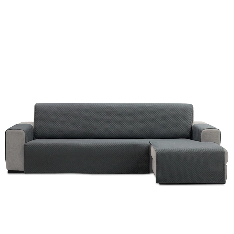 FAVERTI® Quilted Chaise Longue Sofa Cover 240 cm (Seat) | Requena Model | Dark Grey | Left/Right Compatible Protector | Easy to Wash Canvas, Durable and Resistant | Made in Spain