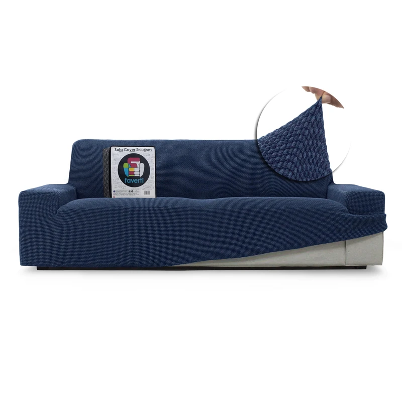 FAVERTI® Super Elastic Sofa Cover 3 Seater from 180 to 230 cm | Model NOVELE | Navy | Universal Cover Ideal for Any Shape of Sofa | Quality Protector Jacquard Fabric Cotton Feel