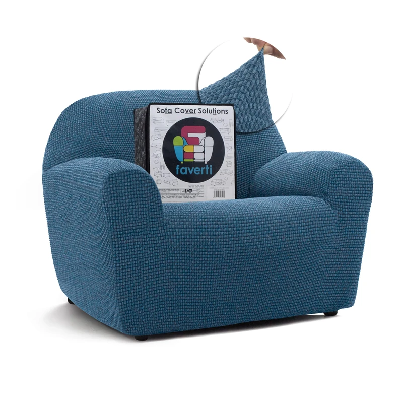 FAVERTI® Super Elastic Armchair Cover 1 Seater from 70 to 110 cm | Model NOVELE | Sky Blue | Universal Cover Ideal for Any Shape of Armchair | Quality Protector Jacquard Fabric Cotton Feel