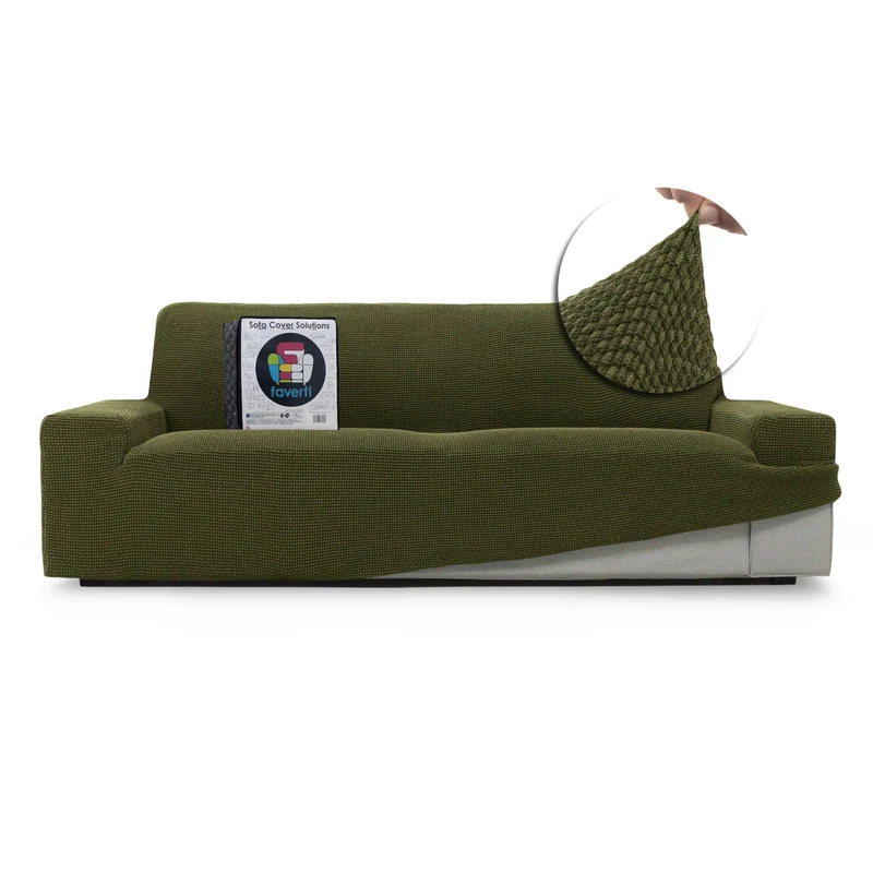 FAVERTI® Super Elastic Sofa Cover 3 Seater from 180 to 230 cm | Model NOVELE | Grass | Universal Cover Ideal for Any Shape of Sofa | Quality Protector Jacquard Fabric Cotton Feel