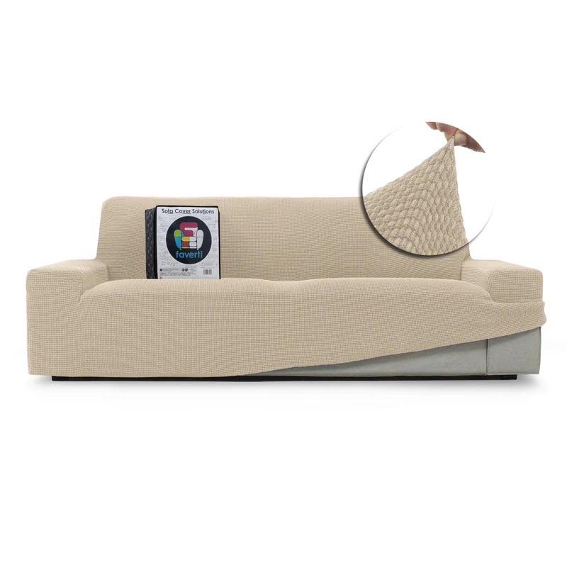 FAVERTI® Super Elastic 2-Seater Sofa Cover from 140 to 180 cm | Model NOVELE | Beige | Universal Cover Ideal for Any Shape of Sofa | Quality Protector Jacquard Fabric Cotton Feel