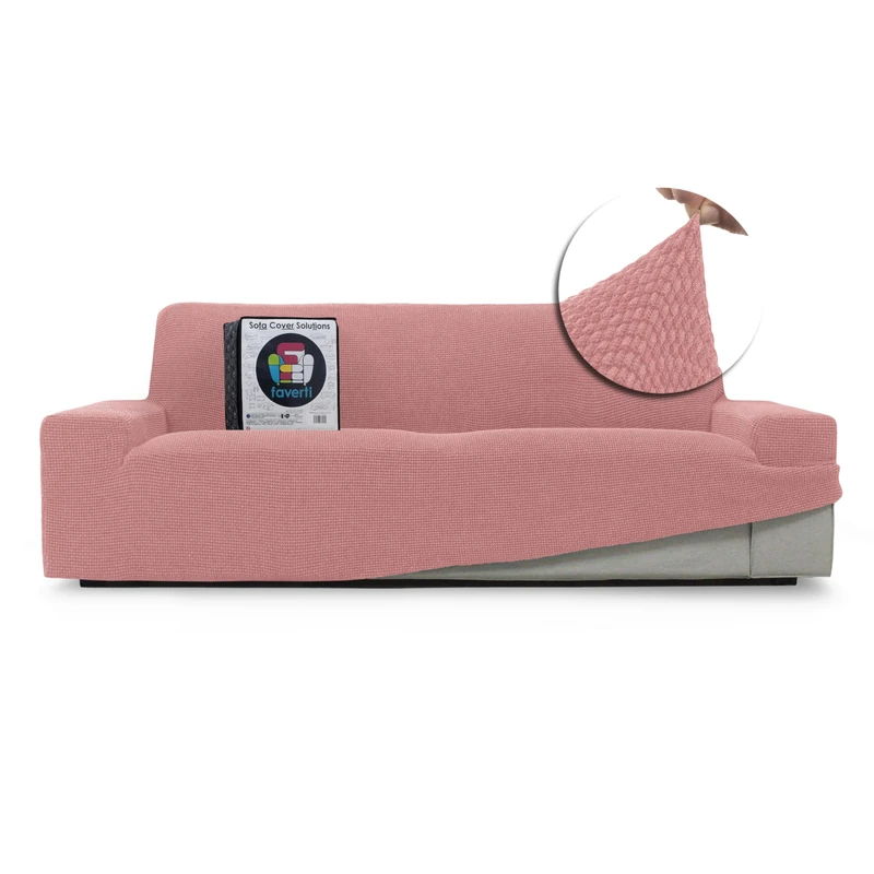 FAVERTI® Super Elastic 2-Seater Sofa Cover from 140 to 180 cm | Model NOVELE | Pastel Pink | Universal Cover Ideal for Any Shape of Sofa | Quality Protector Jacquard Fabric Cotton Feel