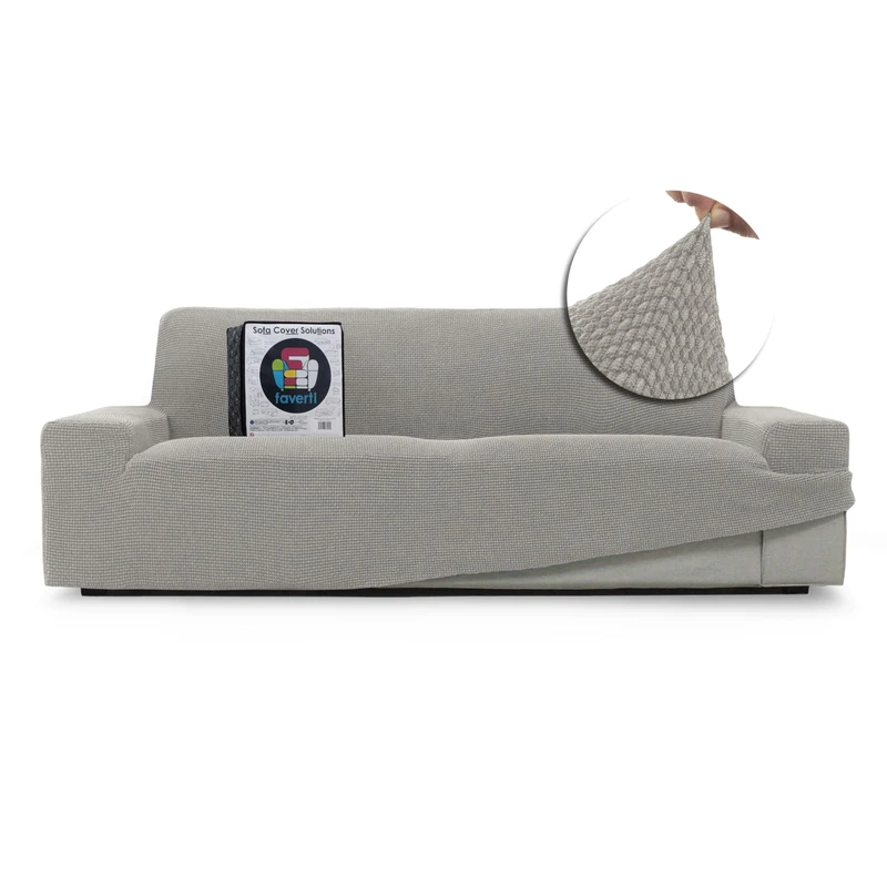 FAVERTI Super Elastic Sofa Cover 4 Seater from 230 to 270 cm | Model NOVELE | Light Grey | Universal Cover Ideal for Any Shape of Sofa | Quality Protector Jacquard Fabric Cotton Feel