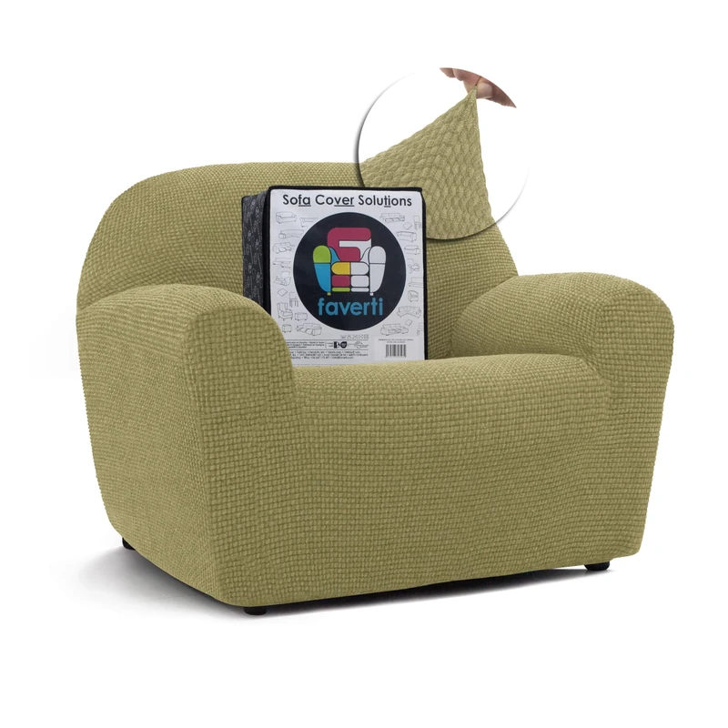 FAVERTI® Super Elastic Armchair Cover 1 Seater from 70 to 110 cm | Model NOVELE | Pistachio | Universal Cover Ideal for Any Shape of Armchair | Quality Protector Jacquard Fabric Cotton Feel