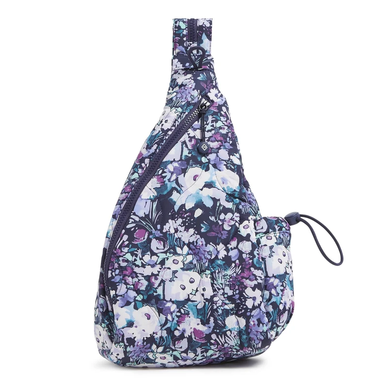 Vera Bradley Women's Featherweight Sling Backpack Bag, Artist's Garden Purple, One Size