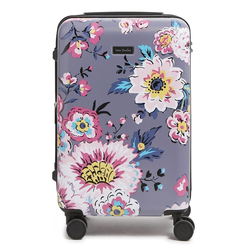 Vera Bradley Women's Hardside Rolling Suitcase Luggage, Parisian Bouquet Dark Gray, 26" Check in