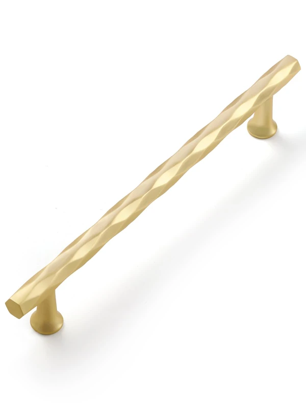 JIASENBAO Brushed Gold Cabinet Pulls 6.3" Hole Center 10 Pack Hammered Brass Cabinet Handles Decorative Kitchen Drawer Dresser Cupboard Bathroom Vanity Cabinet Hardware Rhombus