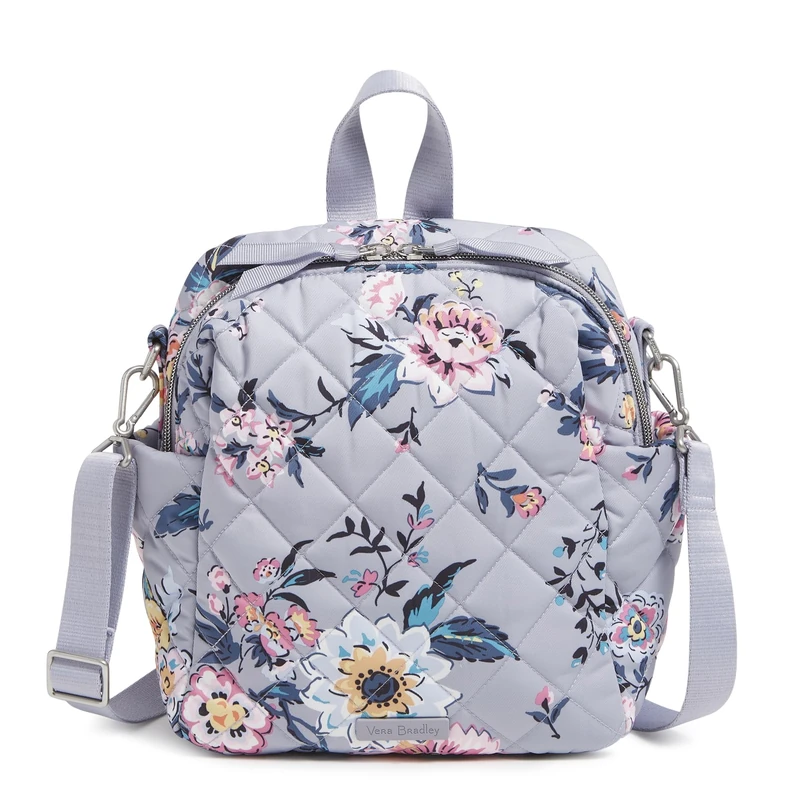 Vera Bradley Women's Performance Twill Convertible Small Backpack Bookbag, Parisian Bouquet, One Size