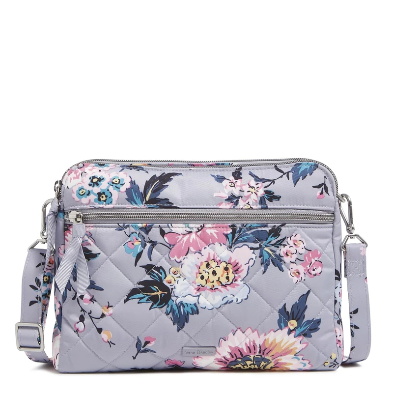 Vera Bradley Women's Performance Twill Triple Compartment Crossbody Purse, Parisian Bouquet, One Size