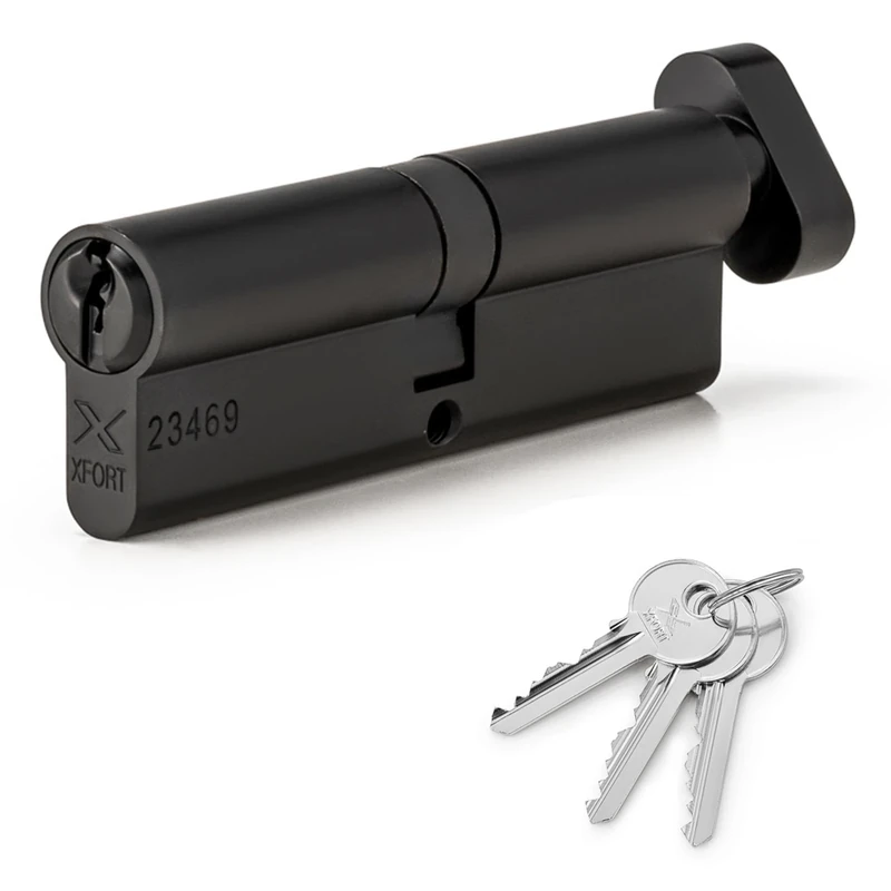 XFORT Matt Black 55/45T Thumb Turn Euro Cylinder Lock (95mm), UPVC Door Lock, 6 Pin Cylinder Lock with Key and Thumbturn, PVC Door Lock, Euro Lock Cylinder, Barrel Lock for Front Door or Internal Door