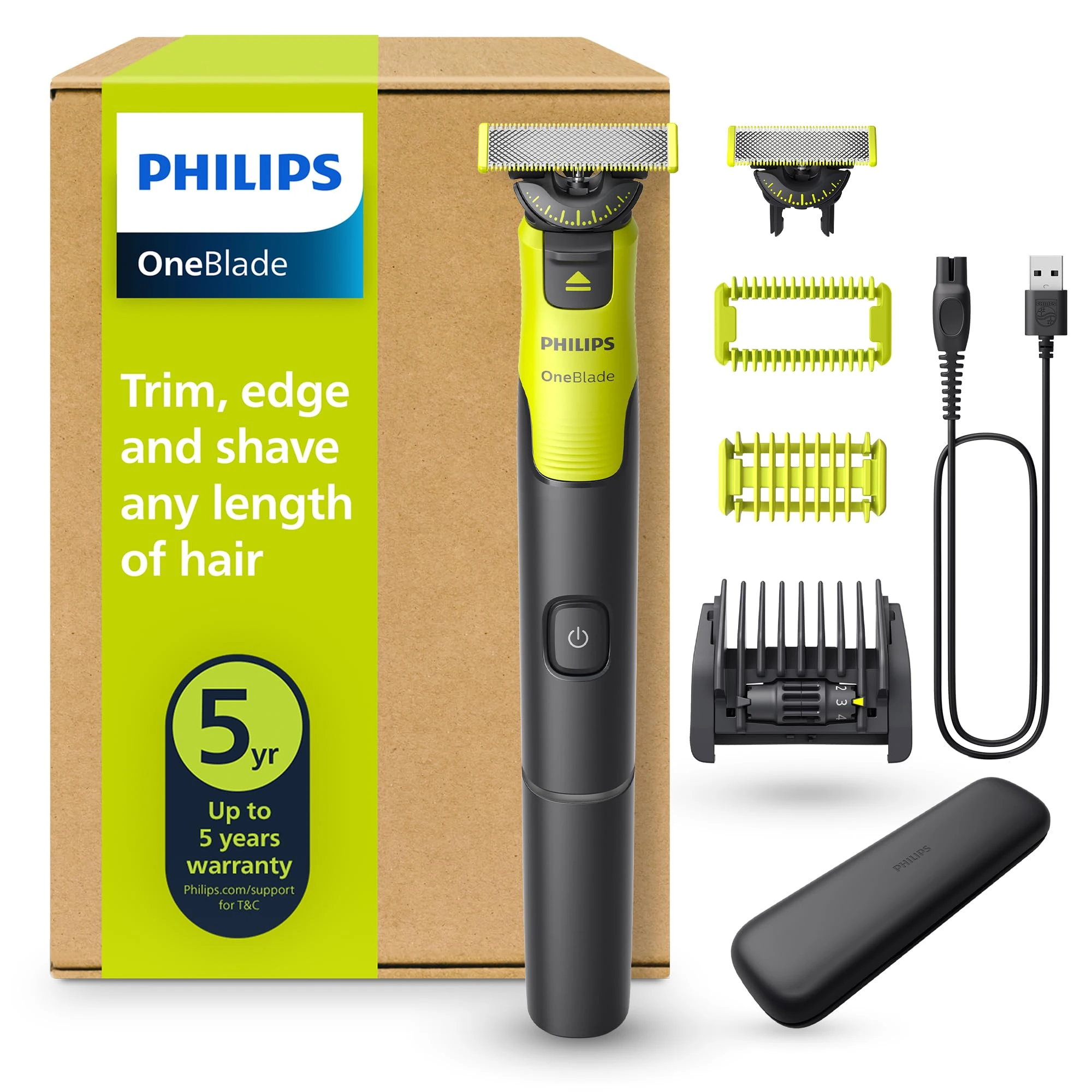 Philips OneBlade 360 Authentic Connected Face & Body Electric Shaver, Beard Trimmer and Body Groomer, 1x360 Blade, 1x Original Blade, 1x 5in1 Adjustable Comb, 1x Body Kit, 1x Travel Case, QP4631/65