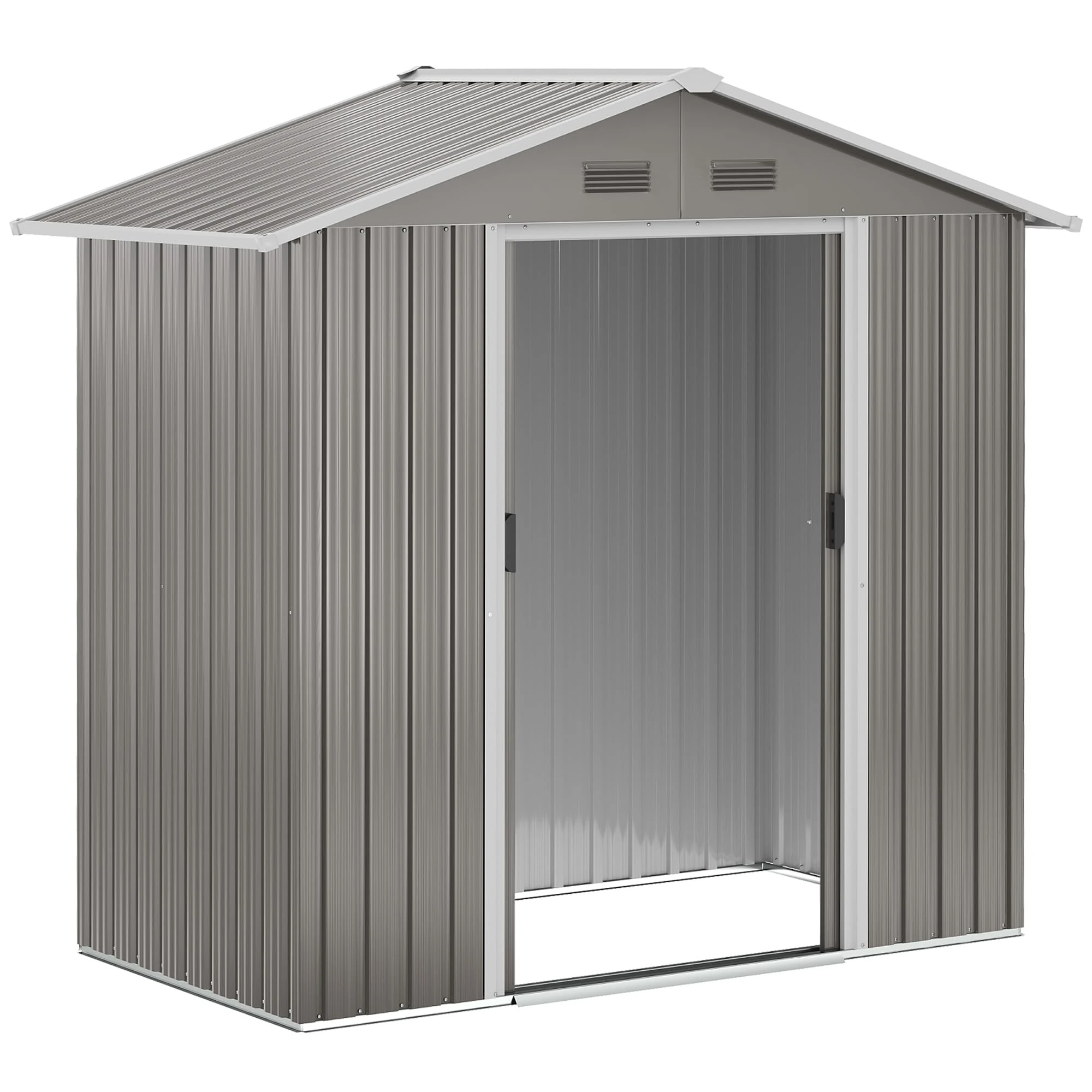Outsunny 6.5 x 3.5ft Metal Garden Shed, Outdoor Storage Shed for Tool Organization with Double Sliding Doors and 4 Vents for Garden, Patio, Grey