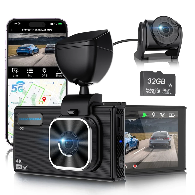 ONDASHCAM Dash Cam 4K, Dash Cam Front and Rear, Car Camera Dash Camera with Super Night Vision, G-Sensor, 24H Parking Monitor Dashcam, 3.5" Screen, Support 512GB Max, 170° Angle, WDR, 5G WiFi, GPS