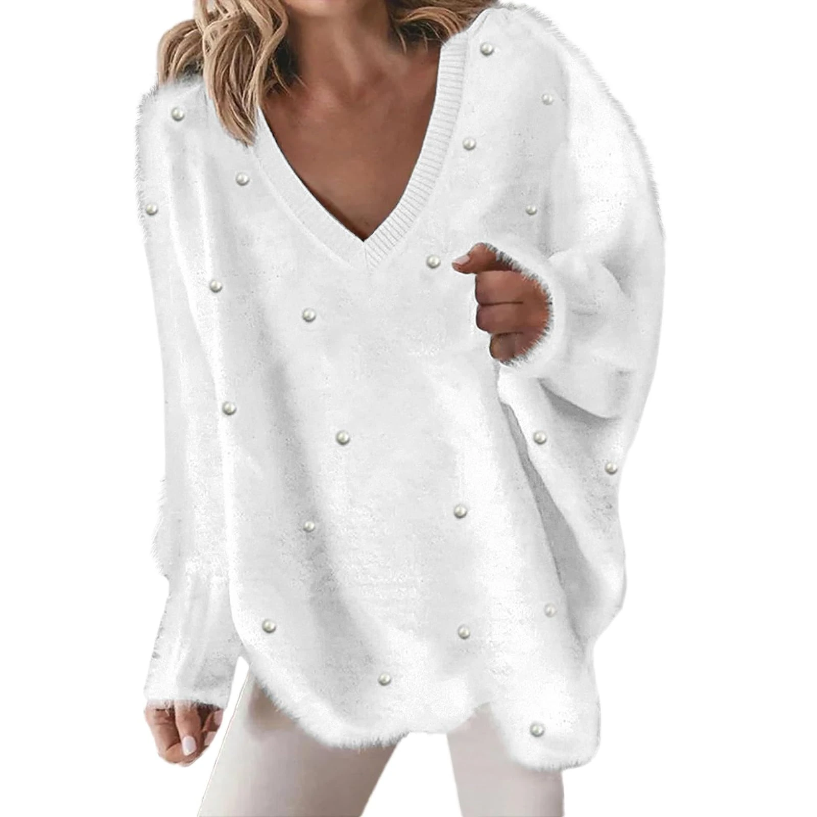 EMUKFD eyelash sweater red sweater with pearls cute sweater dressy sweater pearl cardigan pearl long sleeve top urban outfitters dupes ladies tops womens fall sweaters 2022（White，L）