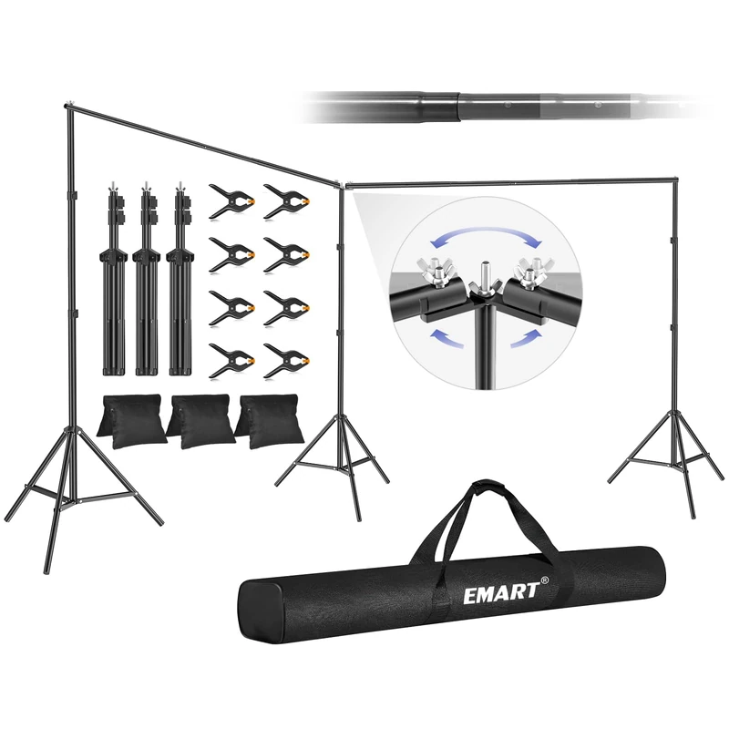 EMART Backdrop Stand, 20x7ft/6.0x2.1m(WxH) Large Adjustable Background Frame, 308° Angle Rotatable Connector, Paties, Wedding Photography Back Drop Stand, Pipe and Drape Backdrop Support System