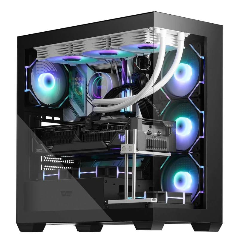 darkFlash ATX Mid-Tower PC Case, Pre-Install 4 PWM ARGB Fans Computer Case, Full View Dual Tempered Glass Gaming PC Case, Type C Port (4 PWM ARGB Fans, Black)