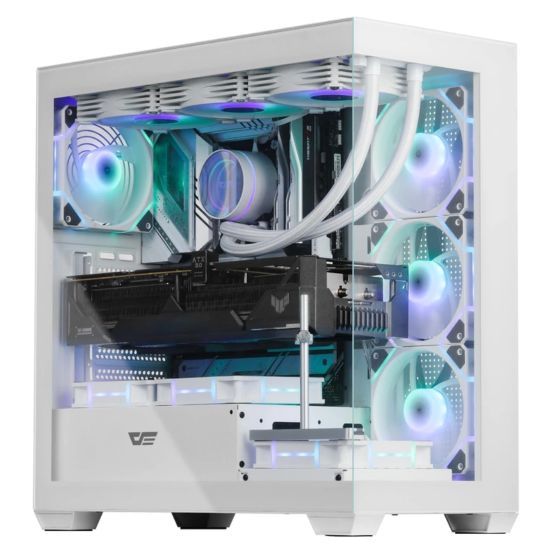 darkFlash ATX Mid-Tower PC Case, Pre-Install 4 PWM ARGB Fans Computer Case, Full View Dual Tempered Glass Gaming PC Case, Type C Port (4 PWM ARGB Fans, White)