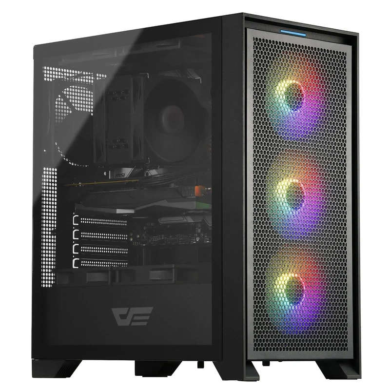 darkFlash ATX Computer PC Case, Pre-Installed 3x120mm Fan, Gaming Computer Case with Mesh Front Panel, Tempered Glass Side Panel Airflow Mid Tower Case (Black), DRX70