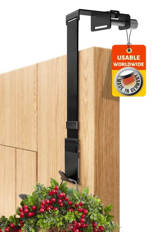 4smile Wreath Hanger for Front Door – Black Wreath Hanger for Christmas, Easter and Halloween, Universal Decoration Holder, Front Door Décor Hooks