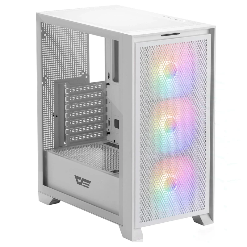 darkFlash ATX Computer PC Case, Pre-Installed 3x120mm Fan, Gaming Computer Case with Mesh Front Panel, Tempered Glass Side Panel Airflow Mid Tower Case (White)