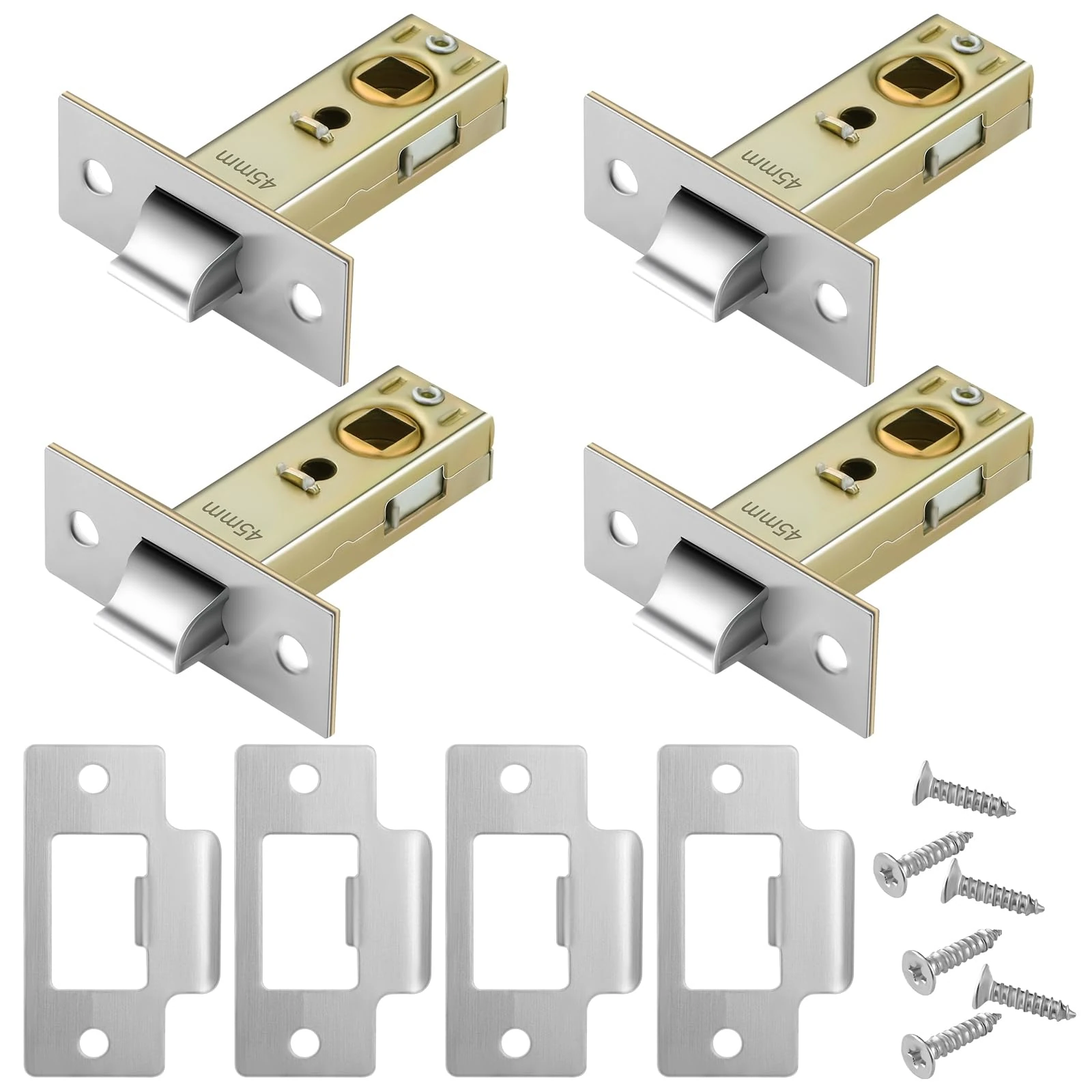 Pimoys 4 Set 45mm Door Latch, Internal Door Lock Mortice Latch Polished Tubular Latch for Sprung Lever Door Handles