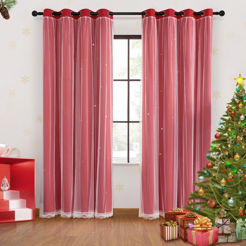 XiDi Blackout Curtains for Bedroom Windows - Unicorn Pattern for Girls & Kids Room, Living Room - 63"L x 52"W, 2 Panel, Red