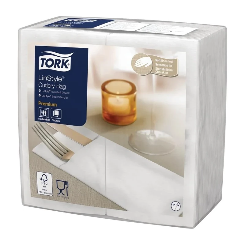 Tork LinStyle Cutlery Napkins White (Pack of 12 x 50) - Image 1