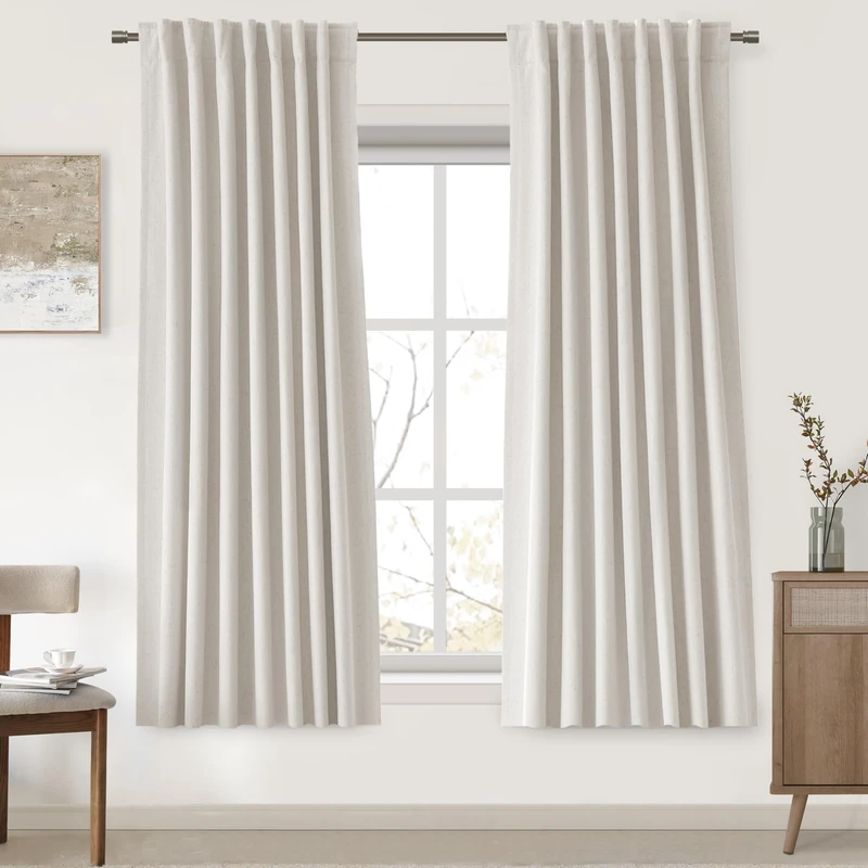 UHITECH Cream Living Room Blackout Curtains 63 Inch Long 2 Panels Set