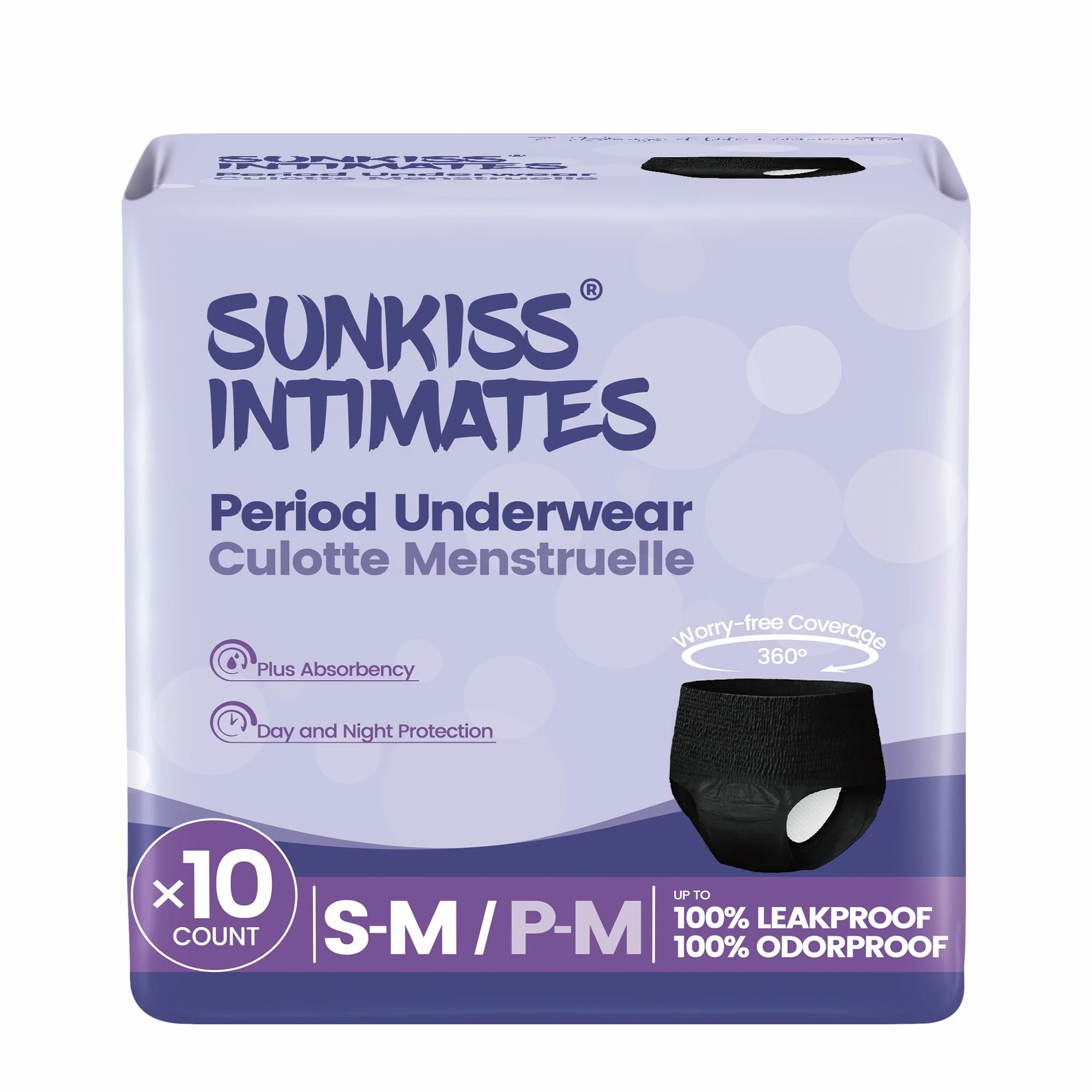 SUNKISS INTIMATES Disposable Period Pants for Women with Heavy Flow, Unscented Postpartum Underwear, Black, Small/Medium, 10 Count