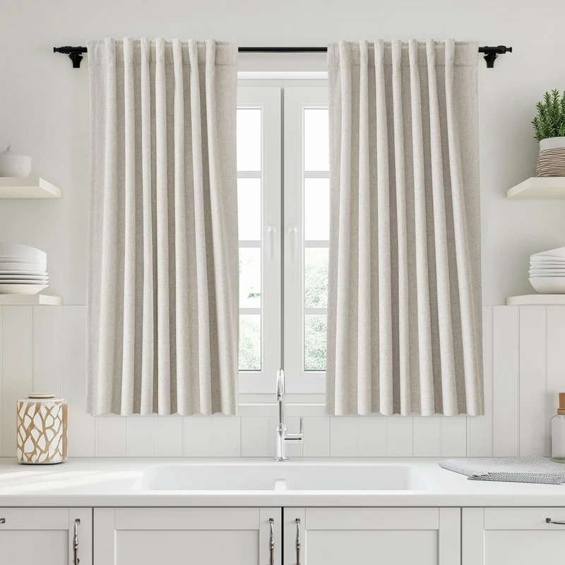 UHITECH Black Out Curtains 54 Inch Long for Living Room 2 Panels, Natural
