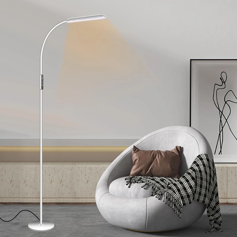 HIYAA Floor Lamp for Living Room, Dimmable Adjustable Reading Standing Lamps with Touch Control, 5 Color Temperature & 5 Brightness Levels, Gooseneck Height Flexible Modern Tall Lamp, White