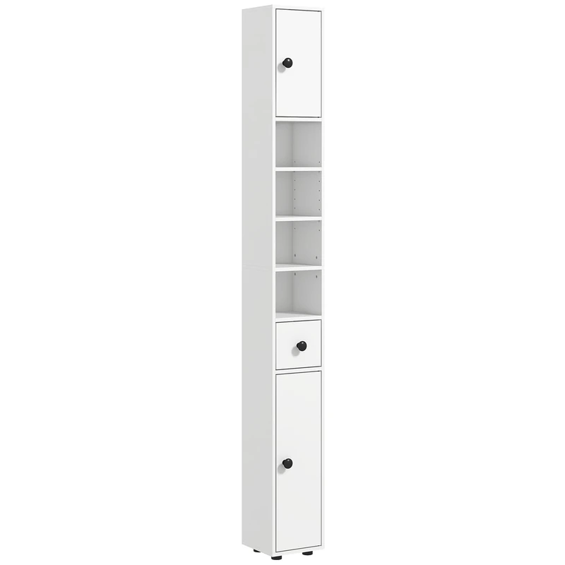 kleankin 180cm Tall Bathroom Cabinet, Slim, 4 Open Shelves, White