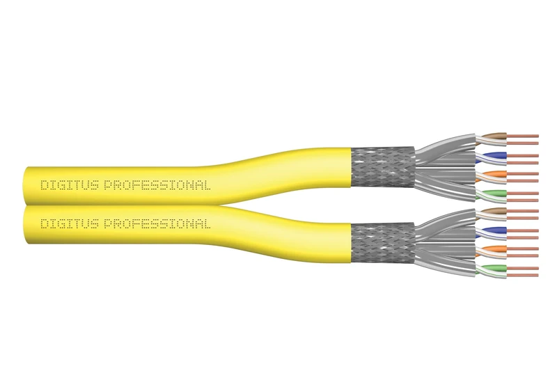Digitus Cat 7A Network Cable 500m - S-FTP (PiMF) Duplex - BauPVO B2ca - LSZH Halogen Free - Copper 1500 MHz AWG 22/1 - Compatible PoE++ - LAN Cable Installation Cable Ethernet Cable - Yellow