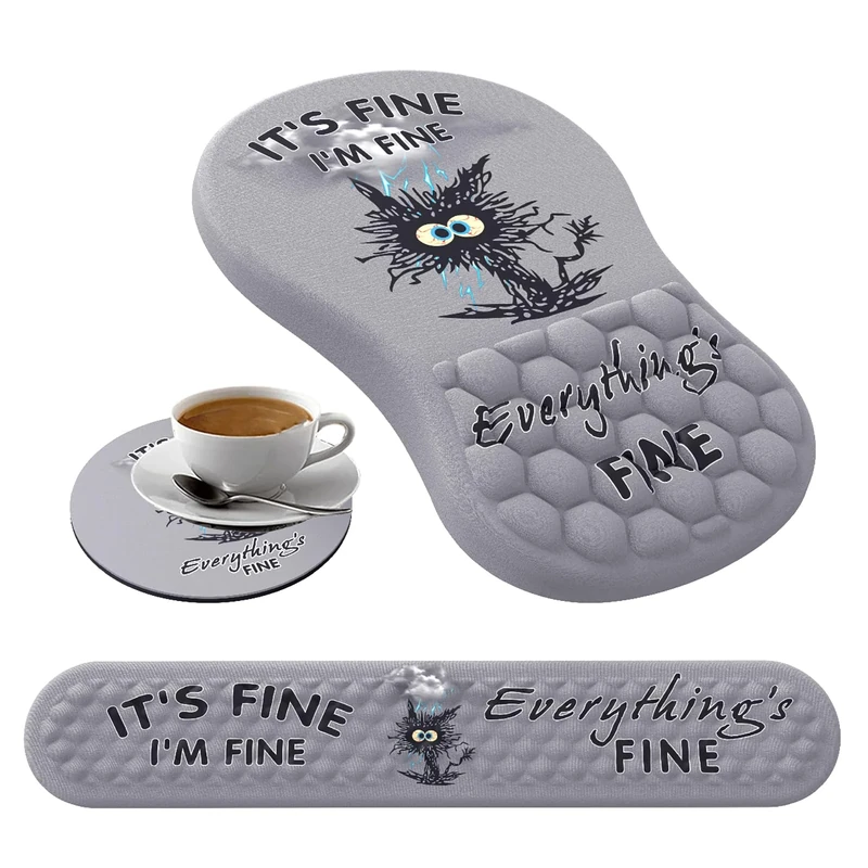 Mouse Pad Wrist Support,Ergonomic Mouse Pad with Wrist Rest,Computer Mouse Pads Pain Relief Keyboard Wrist Rest with Coaster Set,Non-Slip Computer Gel Mouse Pad for Desk Laptop Office-Black Cat